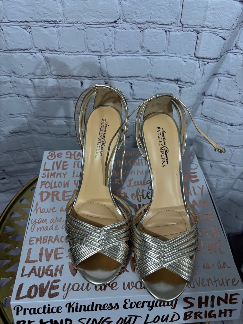 Badgley Mischka Shimmery Gold Crisscross Ankle-Strap Heels